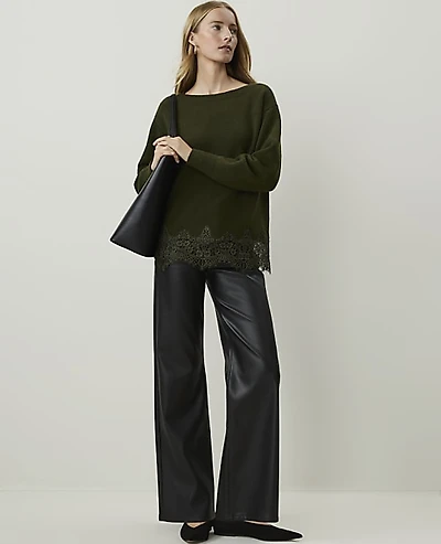 Ann Taylor The Wide-Leg Pant Faux Leather Black Women's