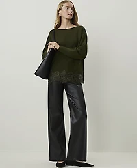 Ann Taylor The Wide-Leg Pant Faux Leather Black Women's