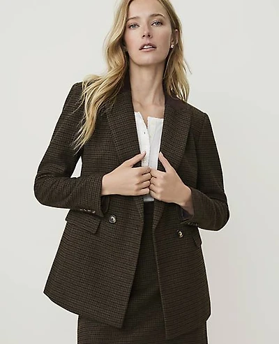 Ann Taylor Petite Weekend Crosby Blazer Houndstooth Forest Combo Women's