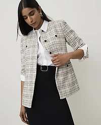 Ann Taylor Petite Split Hem Jacket Plaid Whipped Cream Multi Women's