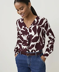 Ann Taylor Floral Pleat Front Top Purest Plum Women's