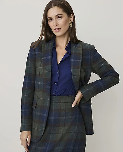Ann Taylor The Plaid Longline Blazer Olive Women's