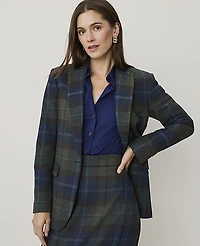 Ann Taylor The Plaid Longline Blazer Olive Women's