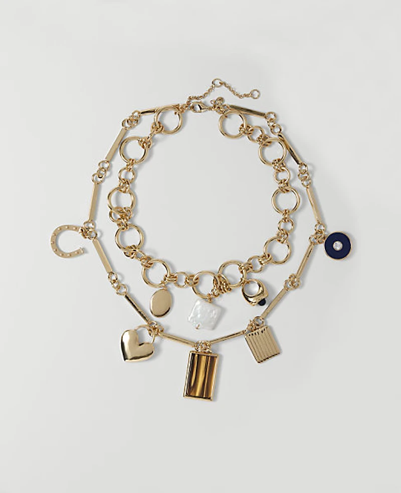 Ann Taylor Layered Charm Necklace Goldtone Women's