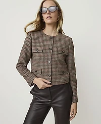 Ann Taylor The Petite Crew Neck Jacket Houndstooth Combo Women's
