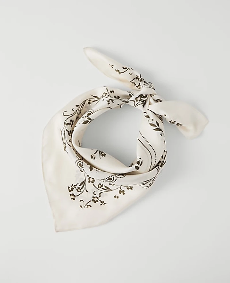 Ann Taylor Floral Silk Scarf Sea Pearl Women's