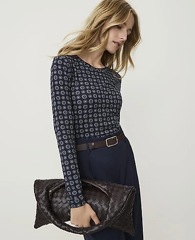 Ann Taylor Printed Crew Neck Top Night Sky Women's