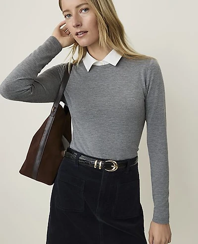 Ann Taylor Weekend Layered Mixed Media Top Size Medium Medium Heather Grey Women's