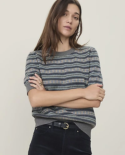 Ann Taylor Weekend Fairisle Modern Sweater T-Shirt Night Sky Women's
