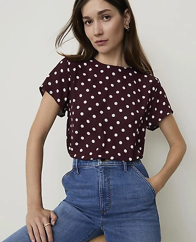 Ann Taylor Polka Dot T-Shirt Purest Plum Women's