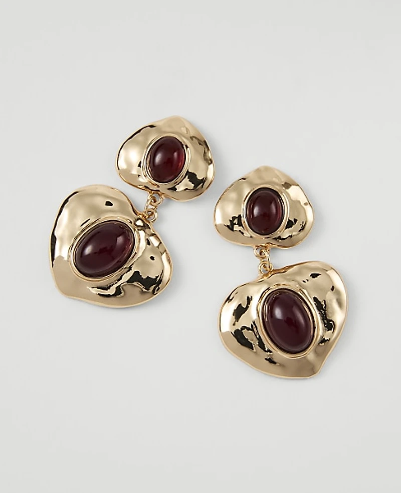 Ann Taylor Double Heart Drop Earrings Goldtone Women's