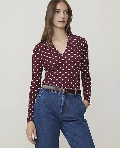 Ann Taylor Petite Polka Dot V-Neck Top Purest Plum Women's