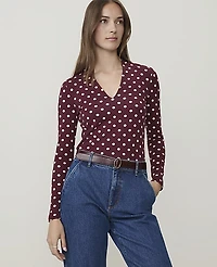 Ann Taylor Petite Polka Dot V-Neck Top Purest Plum Women's