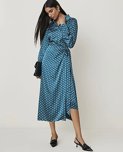 Ann Taylor Petite Collared Wrap Midi Dress Harbor Side Blue Women's