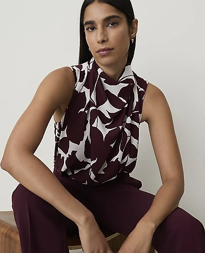 Ann Taylor Floral Draped Cowl Neck Top Purest Plum Women's