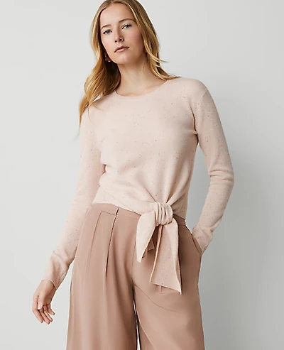 Ann Taylor Cashmere Tie-Waist Sweater Size XL Light Almond Women's