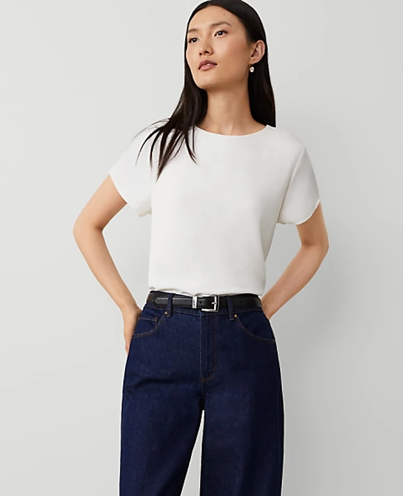 Ann Taylor Petite Mixed Media Crew Neck T-Shirt Women's