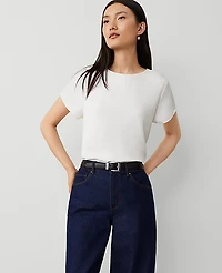 Ann Taylor Petite Mixed Media Crew Neck T-Shirt Women's