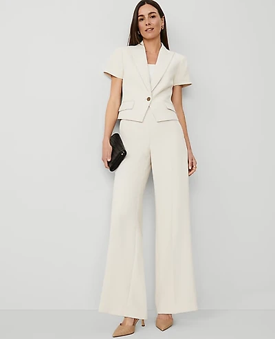 Ann Taylor The Side Zip Wide-Leg Pant Fluid Crepe Ivory Whisper Women's