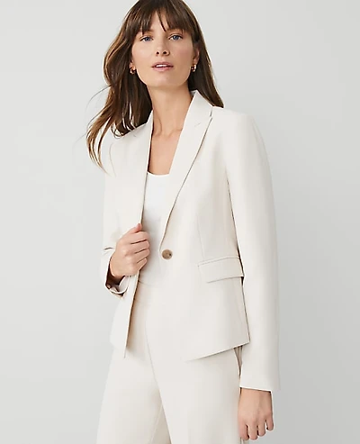Ann Taylor The Shorter Single Button Blazer Fluid Crepe Ivory Whisper Women's