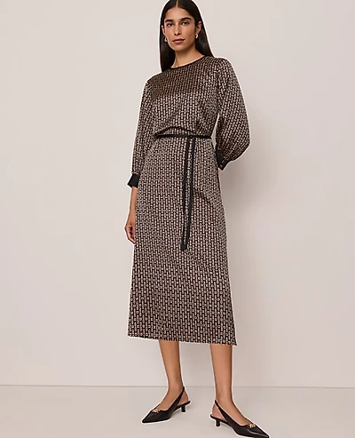 Ann Taylor Chain Link Print Midi Dress Black Women's
