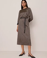 Ann Taylor Chain Link Print Midi Dress Size 2 Black Women's