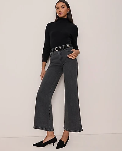 Ann Taylor The Wide-Leg Crop Jean Faded Black Wash Women's
