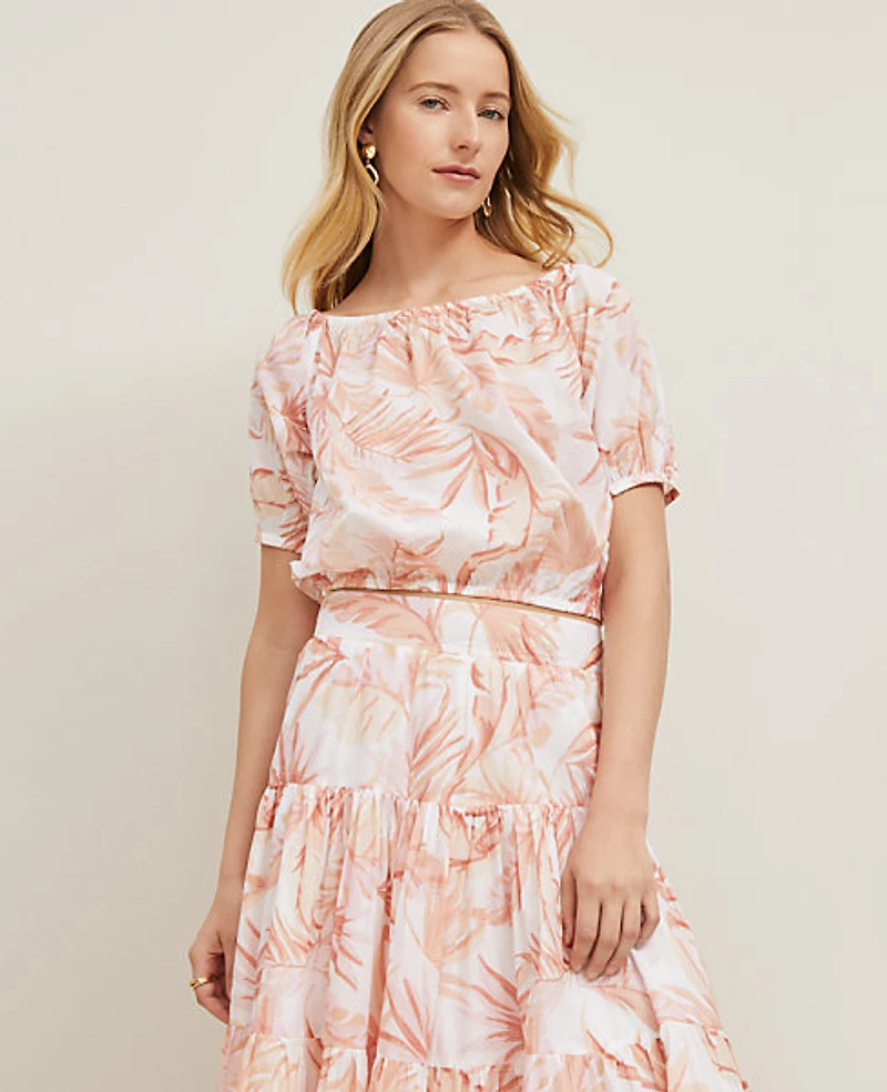 Ann Taylor Petite Floral Bubble Hem Top Size Small Blush Women's