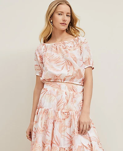 Ann Taylor Petite Floral Bubble Hem Top Size Small Blush Women's