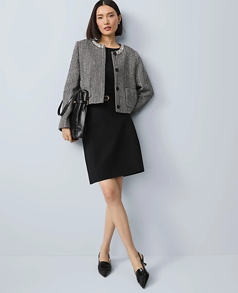 Ann Taylor Ponte Belted A-Line Skirt Size 14 Black Women's