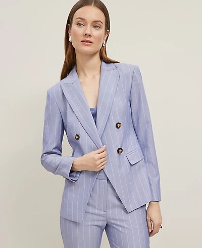 Ann Taylor The Double Breasted Cutaway Blazer in Pinstripe Size 12 Velvet Morning Women's