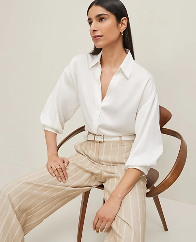 Ann Taylor Petite Blouson Sleeve Shirt Size XS Winter White Women's
