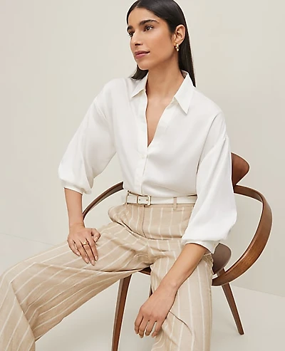 Ann Taylor Petite Blouson Sleeve Shirt Size XS Winter White Women's