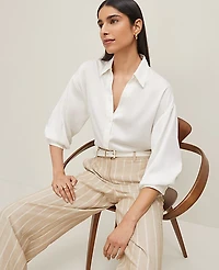 Ann Taylor Petite Blouson Sleeve Shirt Size XS Winter White Women's
