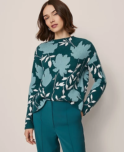 Ann Taylor Floral Jacquard Sweater Size Small Deep Atlantic Teal Women's
