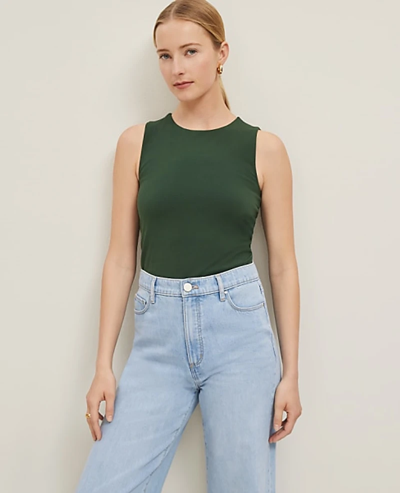 Ann Taylor Petite Crew Neck Shell Top Cypress Tree Women's