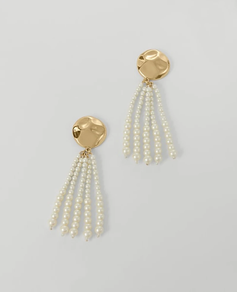 Ann Taylor Pearlized Metal Circle Tassel Earrings Ivory Women's