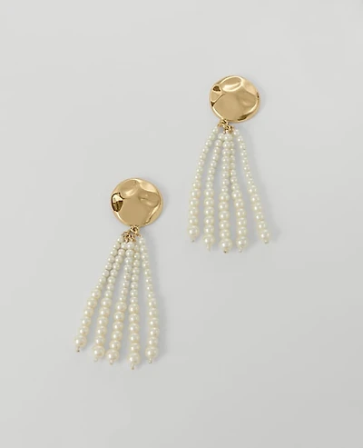 Ann Taylor Pearlized Metal Circle Tassel Earrings Ivory Women's