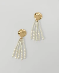 Ann Taylor Pearlized Metal Circle Tassel Earrings Ivory Women's