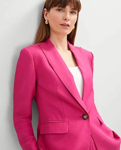 Ann Taylor Studio Collection Single Button Fitted Long Blazer Bright Petunia Women's