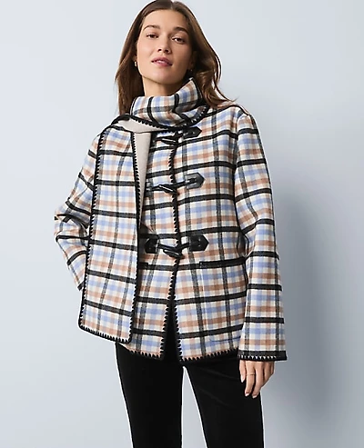 Ann Taylor Weekend Plaid Scarf Coat Peaceful Periwinkle Women's