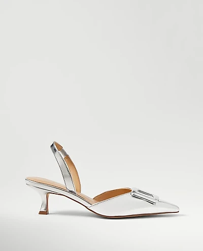 Ann Taylor Metallic Pointy Toe Slingback Pump Silver Women's