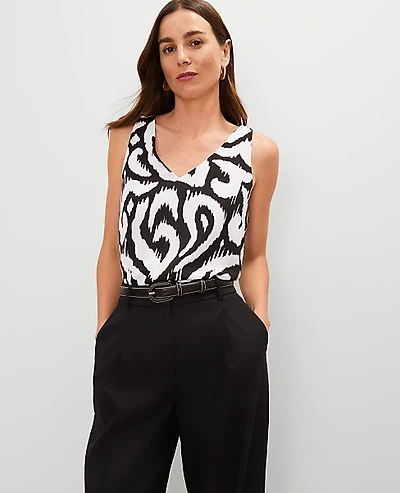 Ann Taylor Ikat Mixed Media Shell Top Size Small Black Women's