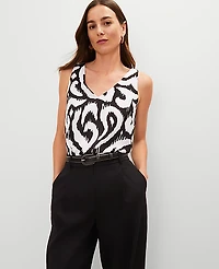 Ann Taylor Ikat Mixed Media Shell Top Black Women's