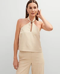 Ann Taylor Petite Cutout Halter Top Size Medium Sands Edge Women's