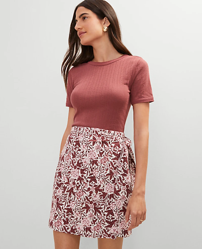 Ann Taylor Weekend Collection Floral Linen Blend Wrap Skirt Size 6 Apple Butter Women's