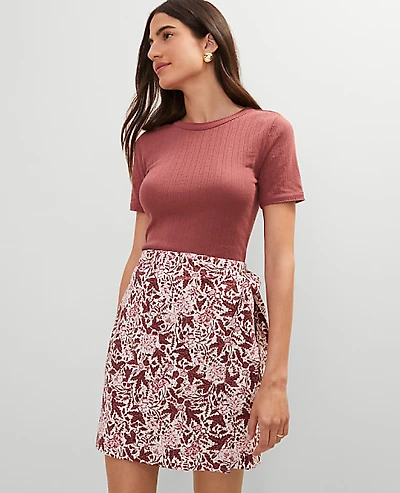 Ann Taylor Weekend Collection Floral Linen Blend Wrap Skirt Size 6 Apple Butter Women's