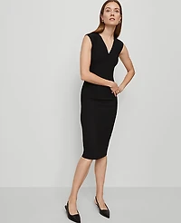 Ann Taylor The Petite Seamed V-Neck Sheath Dress Bi-Stretch Black Women's