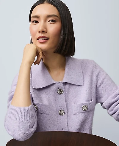 Ann Taylor Embellished Collared Cardigan Women's