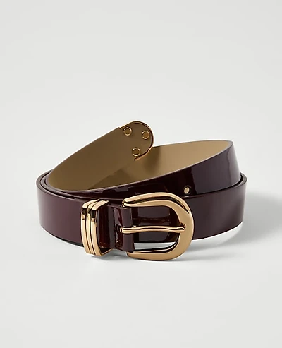 Ann Taylor Patent Leather Belt Size XL Dark Burgundy Women's